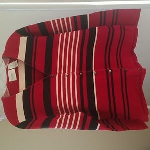 Liz Claiborne sweater, size M, in red with black and red stripes.